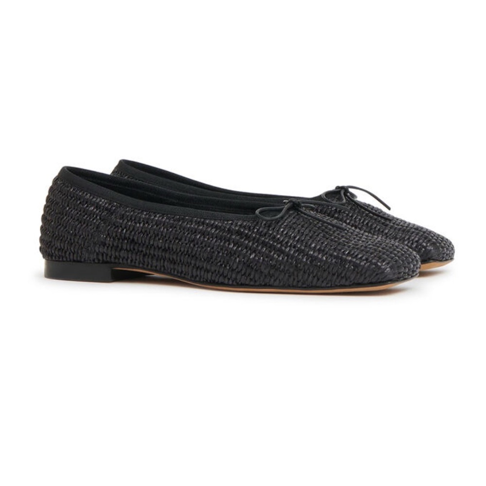 Mansur Garavani Raffia Black Sqaure Toe Ballet Flats 36=6